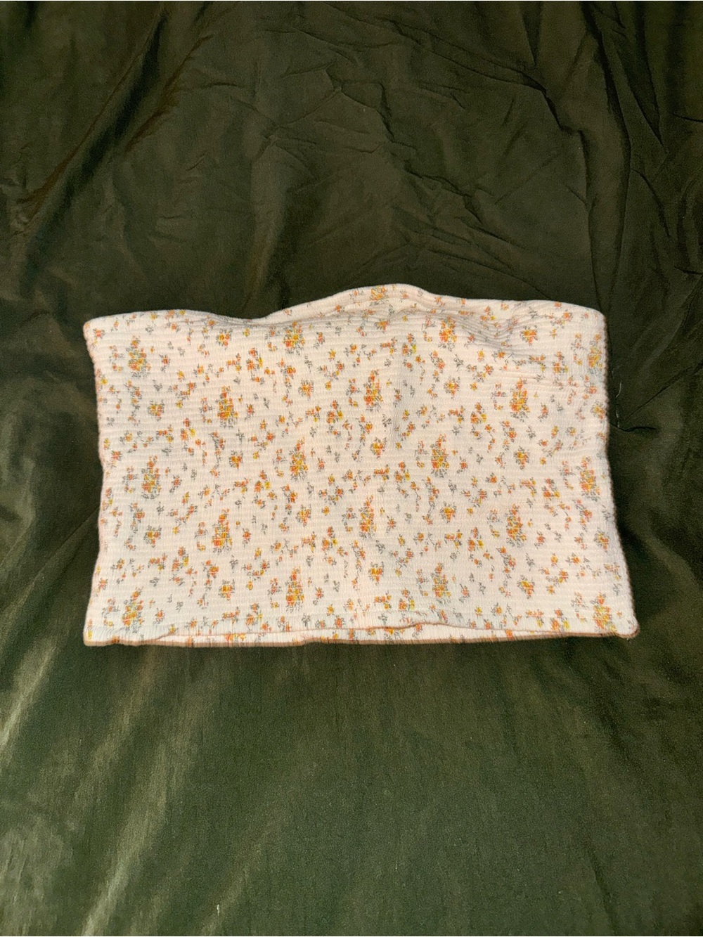 American Eagle Outfitters Cream Floral Smocked Strapless Top